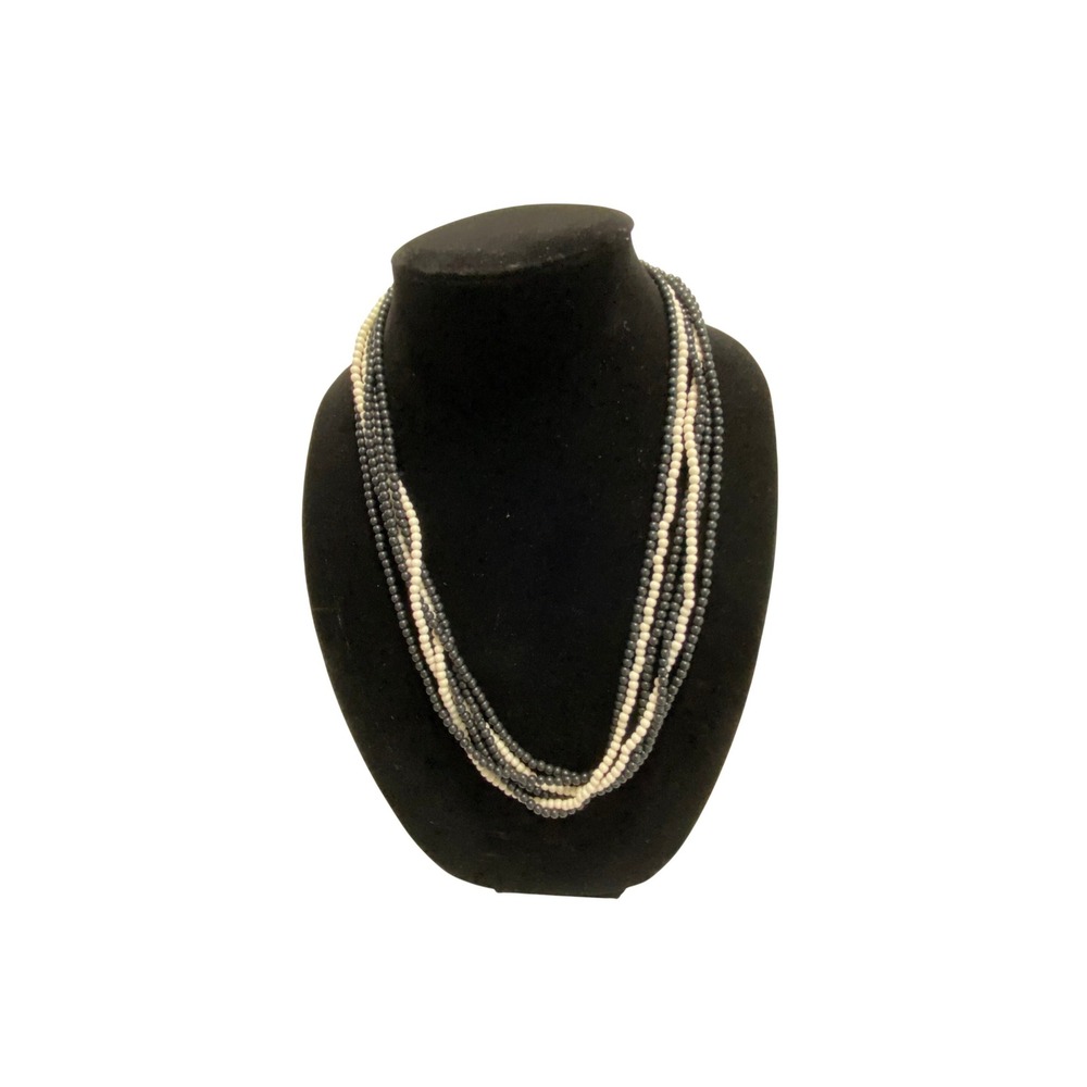 Les Bernard Beaded Necklace Womens OS Black Cream Excellent Multi-Strand Vintage